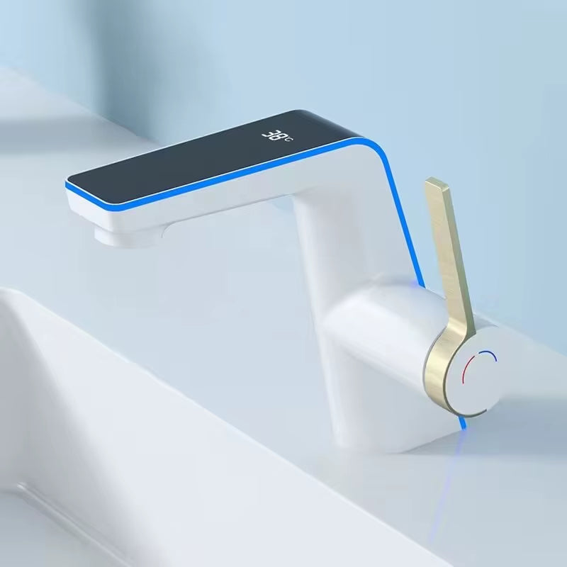 Digital Temperature Display Basin Faucet LED Light 2 Modes Sprayer Hot Cold Water Sink Mixer Wash Tap Single Hole for Bathroom
