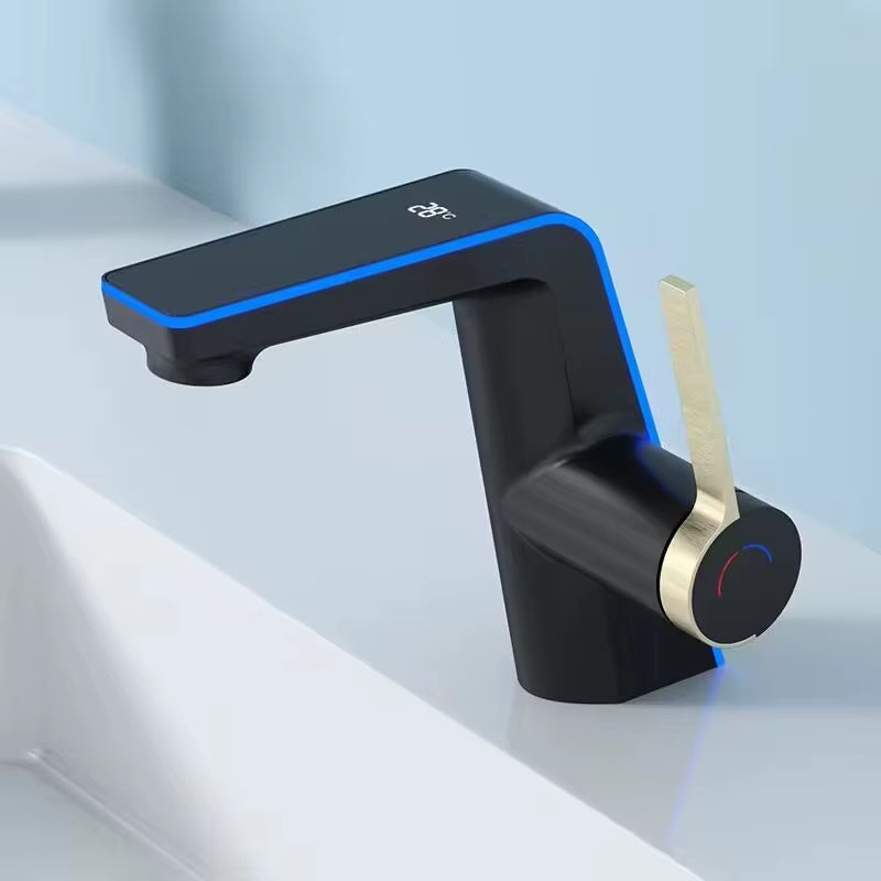 Digital Temperature Display Basin Faucet LED Light 2 Modes Sprayer Hot Cold Water Sink Mixer Wash Tap Single Hole for Bathroom
