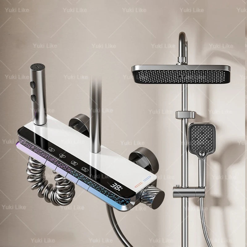 Digital Display Shower Set with Starry Sky Atmosphere Light Bathroom Shower System Modern Bath Faucets Shower Head